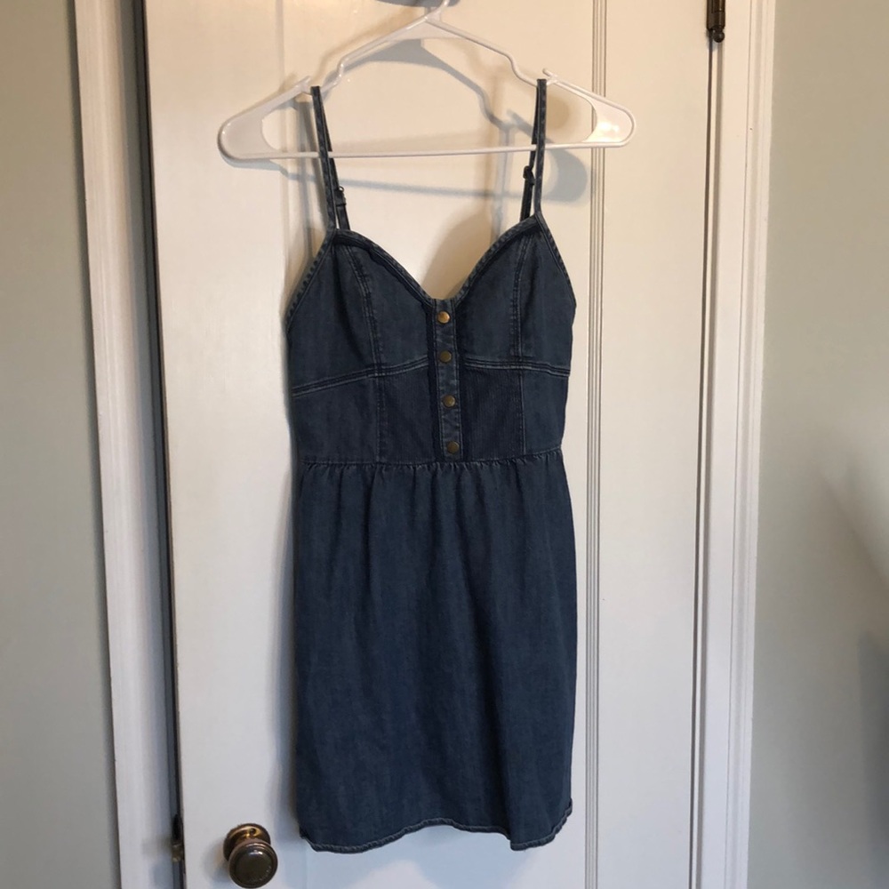 Forever 21 Stretchy Chambray Mini Dress w/ Lace and Pockets
